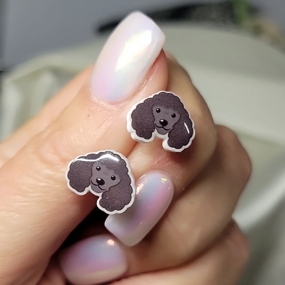 Chocolate Poodle Stud Earrings